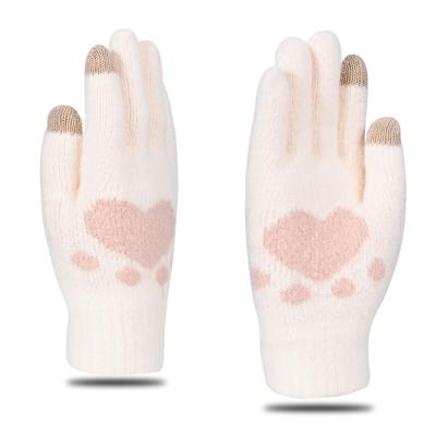 China Soft Plus Thick Warm Women's Winter Knitted Wool Jacquard Touch Screen Wool Five-Finger Adult Christmas Gloves for sale