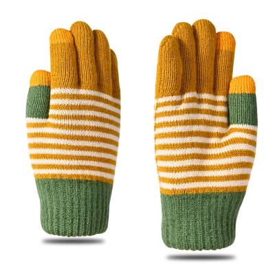 China Women's Winter Soft Woolen Velvet Contrast Outdoor Climbing Color Acrylic Warm Gloves Thick Plus Touch Screen Knitted Gloves for sale