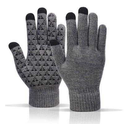 China Winter Soft Women's Five Finger Wool Bifurcated Full Finger Gloves Outdoor Warm Acrylic Non-slip Touch Knit Gloves for sale