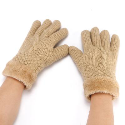 China Cute Korean version of student's gloves soft acrylic female winter wool thickened plus velvet wool five-finger warm knitted cold-RP for sale