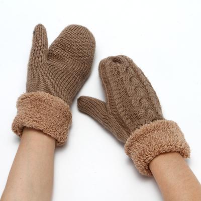 China Winter men's and women's household soft outdoor windproof warm thickening and pure tone new fleece gloves knitted gloves for sale