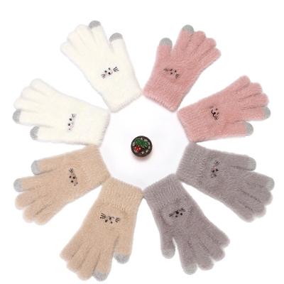 China Soft Adult Female Winter Warm Jacquard Embroidery Gloves Plus Thick Velvet Woolen Cartoon Gloves Touch Screen Knitted Gloves for sale