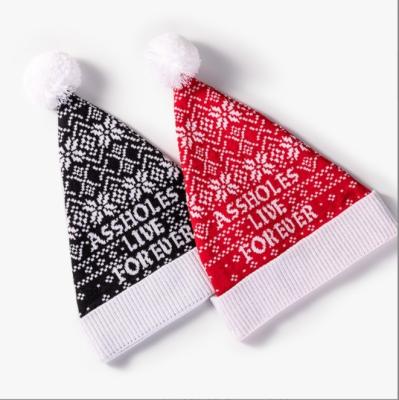 China Custom Made Festive Party Eco-Friendly Outdoor Sports Pom Pom Hat Jacquard Christmas Winter Thickened Warm Knitted Beanie Hat for sale