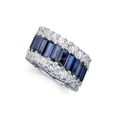 China Romantic Keiyue Claw Setting CZ Stone Zircon 925 Silver White And Blue Princess Wide Eternity Ring For Women for sale