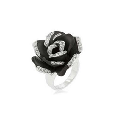 China Romantic Black Enamel Rose Shaped Flower Ring Jewelry With Zircon for sale