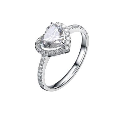 China Trendy Fashion Anniversary Charming Fork Setting Stone 925 Sterling Silver Zircon Cz Paved Single Women Love Heart Rings for sale