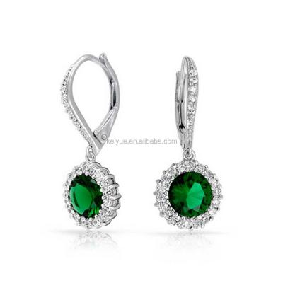 China Keiyue Wedding Gift Green Emerald Fashion Leverback Wire 3aaa CZ Stone Paved 925 Sterling Silver Women Drop Earring for sale