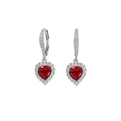 China 925 CLASSIC Heart Shaped Natural Red Gemstone Multi Stone Silver Or Copper Circle Earrings for sale