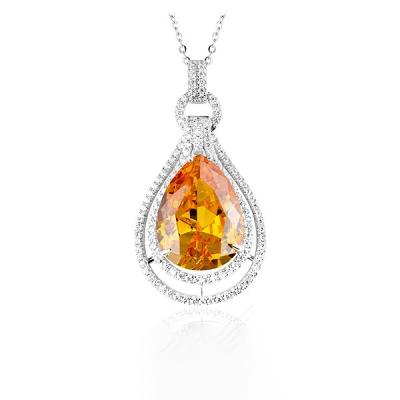 China Reasonable Jewelry Yellow 925 Silver Natural Gem Stone Tear Drop Cz Anniversary Engagement Pending Necklace For Women for sale