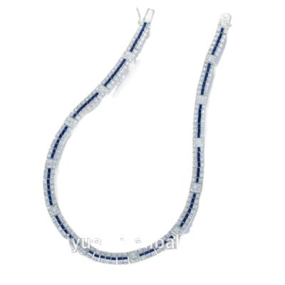 China Luxury Stone Strand Navy Blue Sapphire Group Burst White Blue Stones Wide Heavy Choker Necklaces for sale