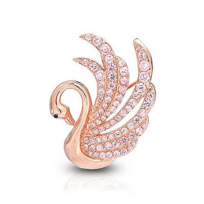 China Noble Rose Design Swan Shape Noble Pink Brooch, 925 Silver Jewelry Brooch Pins For Women for sale