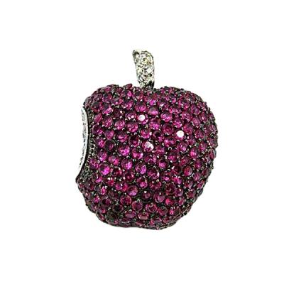 China Apple Formed 925 Large Red CZ Silver Stone Burst Apple Brooches And Terminals In Bulk For Dresses for sale