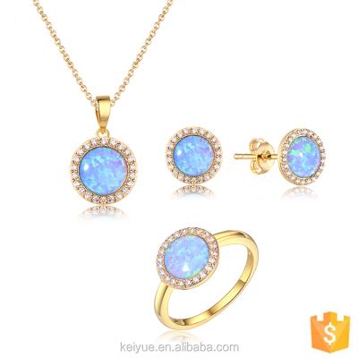 China Nickel Free/Environment Friendly/Soft Gold Plated Synthetic Fire Opal Women Jewelry Set for sale