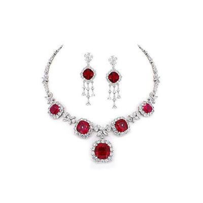 China Reasonable Natural Red CZ Women's Silver Statement Jewelry Set for sale