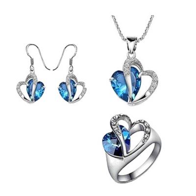 China Blue Green CZ 925 Sterling Silver Earring Ring Necklace Dubai Indian Heart Precious Nickel Free Engagement Jewelry Sets For Women for sale