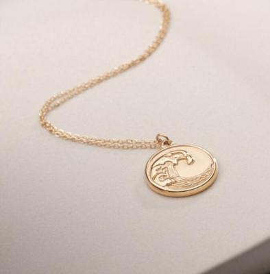 China Vintage Inspire Stainless Steel Jewelry Coin Surf Charm Necklace Surfer Necklace Pendant Gift For Storm Disc for sale