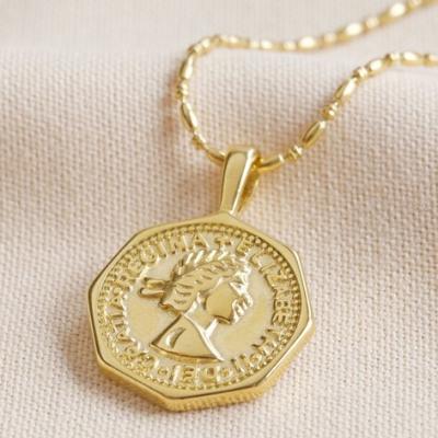 China CLASSIC Inspire Stainless Steel Jewelry Personalized Gold Sixpence Geometric Coin Pendant Necklace for sale