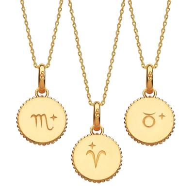 China Trendy Inspire Jewelry Cosmic Zodiac Stainless Steel Necklace Engraved Disc Necklace Pendant Gold for sale