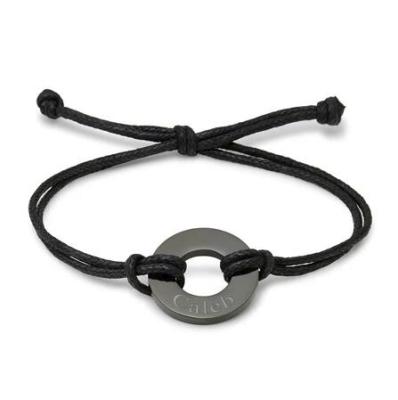 China CLASSIC Inspire Stainless Steel Jewelry Mens Womens Leather Engravable Black Circle Bracelet Custom for sale