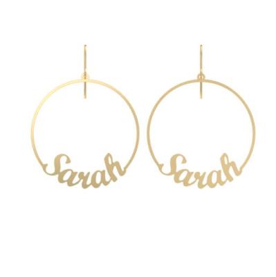 China Fashionable Inspire Classic Stainless Steel Jewelry Hoop Earrings 18k Gold Plated Name Earrings for sale