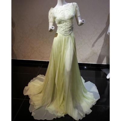 China Anti-static Lemon Yellow Color Short Sleeve Muslim Bridesmaid Dress for sale