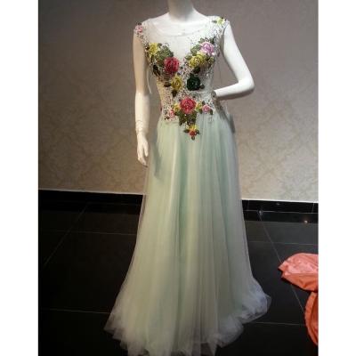 China Anti-Static Light Green Tulle Fabric Muslim Wedding Dress for sale