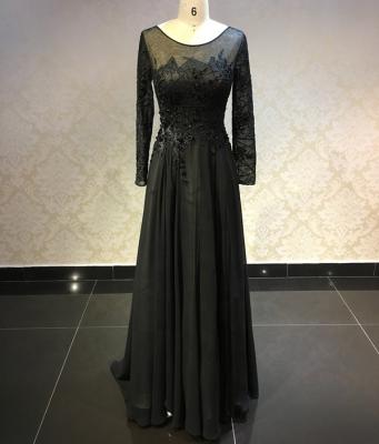 China Anti Static Floor Length Long Sleeve Black Dresses Women Party for sale