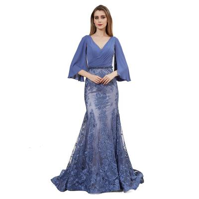 China Anti-Static Elegant Bubble Sleeve Style Blue Mermaid Evening Dress for sale