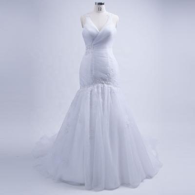 China Anti-Static Deep V Neck Wedding Dress Sexy Bright White Backless Mermaid for sale