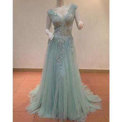 China New Fashion Summer Rhinestone Wedding Dress Anti-static Light Green Bridesmaid Dress for sale