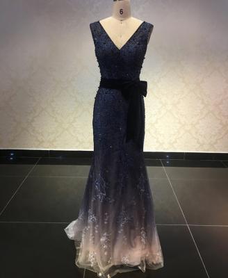 China Anti-Static Dark Purple Crystal Elegant Evening Prom Dress Arabic Dress for sale