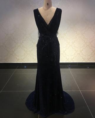 China Anti-Static Long Neck Evening Dress Women Beaded Royal Blue Formal Dresses for sale