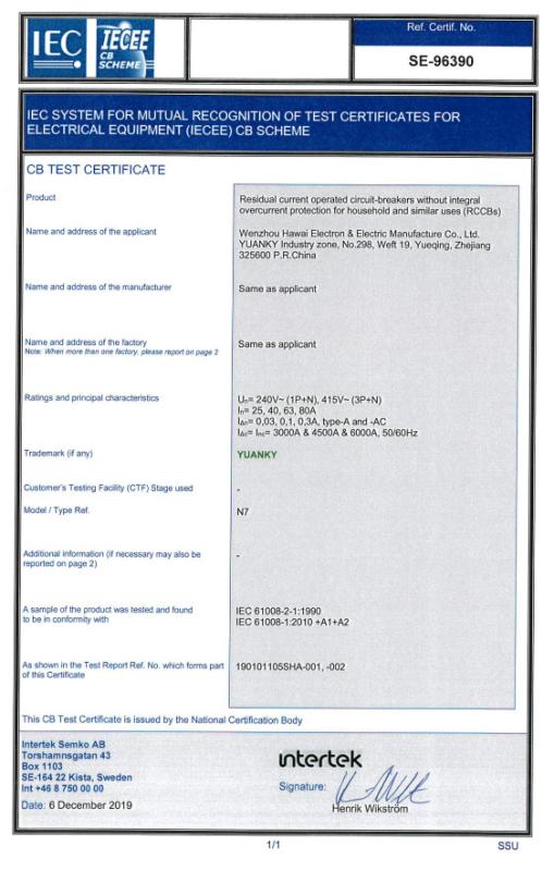 CB - Wenzhou Hawai Electron & Electric Manufacture Co., Ltd.