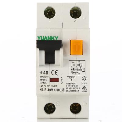 China N7-B 240V RCBO Circuit Breaker 6-40A Rated Current 50Hz 4, 5, 6KA Breaking Capacity zu verkaufen