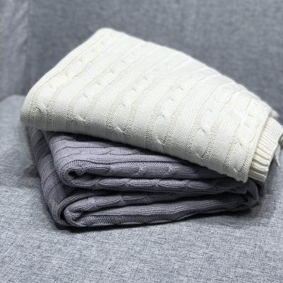 China Factory Supply Knitted Blanket Folded Oversized Throw Cotton Knit Blanket Striped Sweater Knitted Blanket For Baby for sale