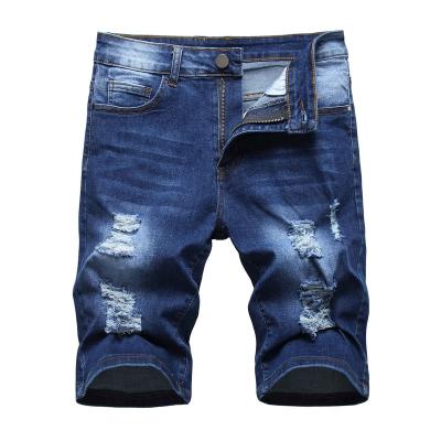 China 2021 Anti-wrinkle fashion men's blue denim shorts high quality ripped jeans for sale