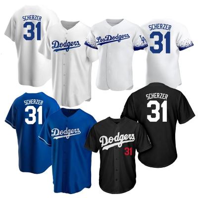 China New Arrivals Antibacterial Mens Dodgers #31Scherzer Baseball Tank Tops Stitched Embroidery Los Angeles Baseball Uniform Sublimated Shirts for sale