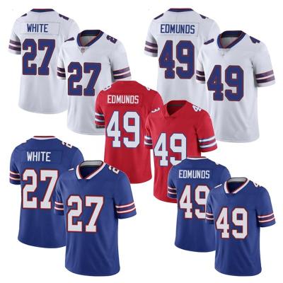 China Cheap Customized Bills Antibacterial American Football Jersey Sublimated Embroidery 27# Tre'Davious 49#Edmunds White Football Uniform Shirts for sale