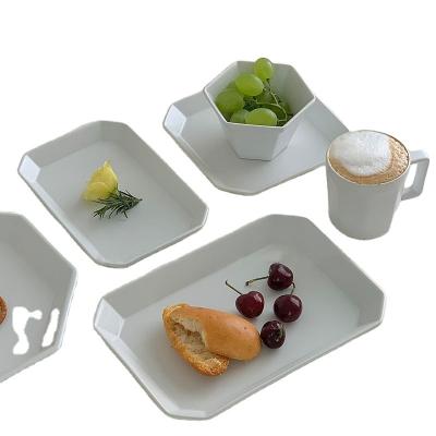 China Viable Matte White Octagonal Home Restaurant Bread Sandwich Tray Breakfast Dish Dessert Dish INS Retro Japanese Style for sale