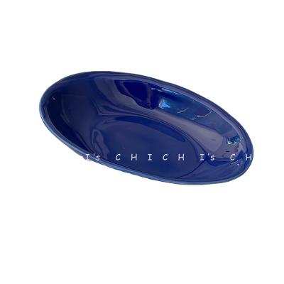 China Sapphire Blue Hand Pinch Oval Korean Ceramic Fish Central Institute Style Stocked Deep Dish for sale