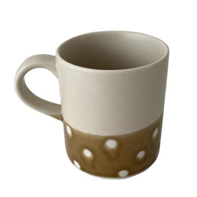 China Simple Nordic Amber Hollow Polka Dot Ceramic Mug Milk Retro Mug Sustainable Cup Water Cup for sale