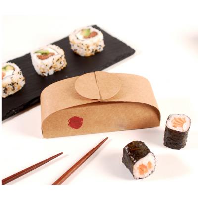 China Recyclable Take Out Sushi Paper Box Japanese Rice Ball Container Bento Boxes Disposable Sushi Kraft Paper Food Takeout Container for sale