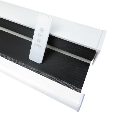 China Zebra Dual Roller Zebra Battery Powered Motorized Smart Blinds Googling Solar Automate for Electric Window Shades Blinds for sale