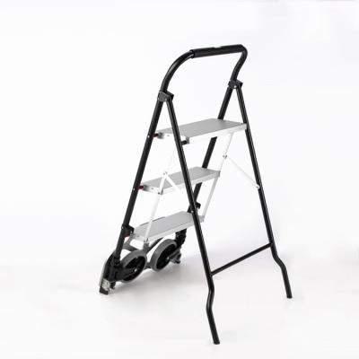 China KT-2321 2-in-1 Durable Aluminum Folding Portable Ladder Hand Truck Carts 3 Step Trolley Mobile Cart for sale