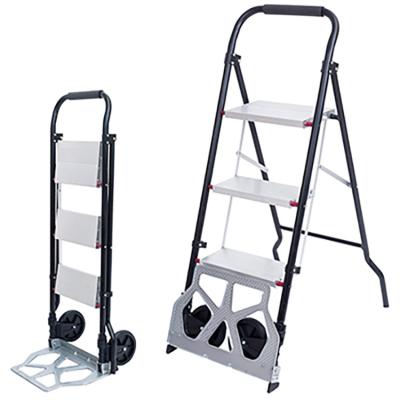 China Durable KT-2321F 3 Step Step Trolley Aluminum Steel Foldable Hand Held 80 Kg Mobile Ladder Trolley With Wheels for sale