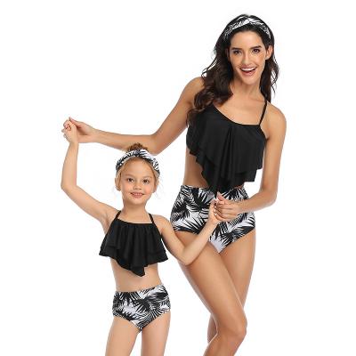 China Amazon QUICK DRY Mommy and Me Bikini 2 Piece Tankini Kids Swimsuit For Girls Ruffled Ruffle Top With High Waisted Bottom Bikini Set for sale