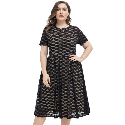 China Women Anti-wrinkle Back Lace Up V-Neckline Plus Size Half Sleeve Knee Length Cocktail Wedding Guest Swing Dress for sale