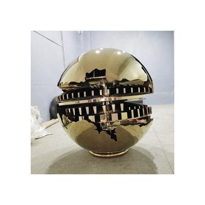 China China Custom Gold Plating Stainless Steel Sculpture With Lights Lobby Square Shaped Stainless Steel Ball Statue for sale