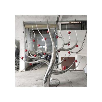 China Custom Square Urban Sculpture China Decoration Creative Stainless Steel Apple Tree Sculpture for sale