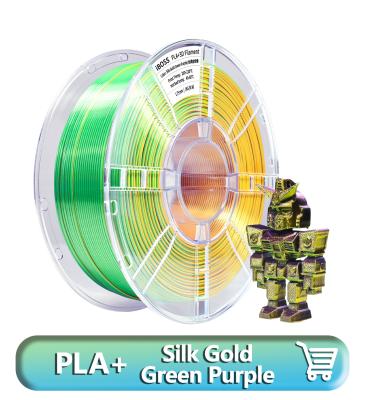 China Filamento PLA+ de color triple de seda,Filamento PLA de color triple de seda (púrpura verde dorado),Filamento de impresión 3D de seda PLA de 1,75 mm, en venta